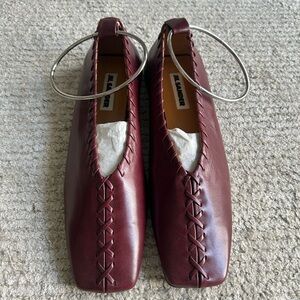 Jil Sander Women's Deep Red Leather “Ring” Dancer Ballet Flat Loafers